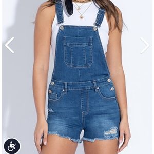 YMI Junior Easy Fit Overall Blue Jean Denim Shorts With Frayed Distressed Hem 5